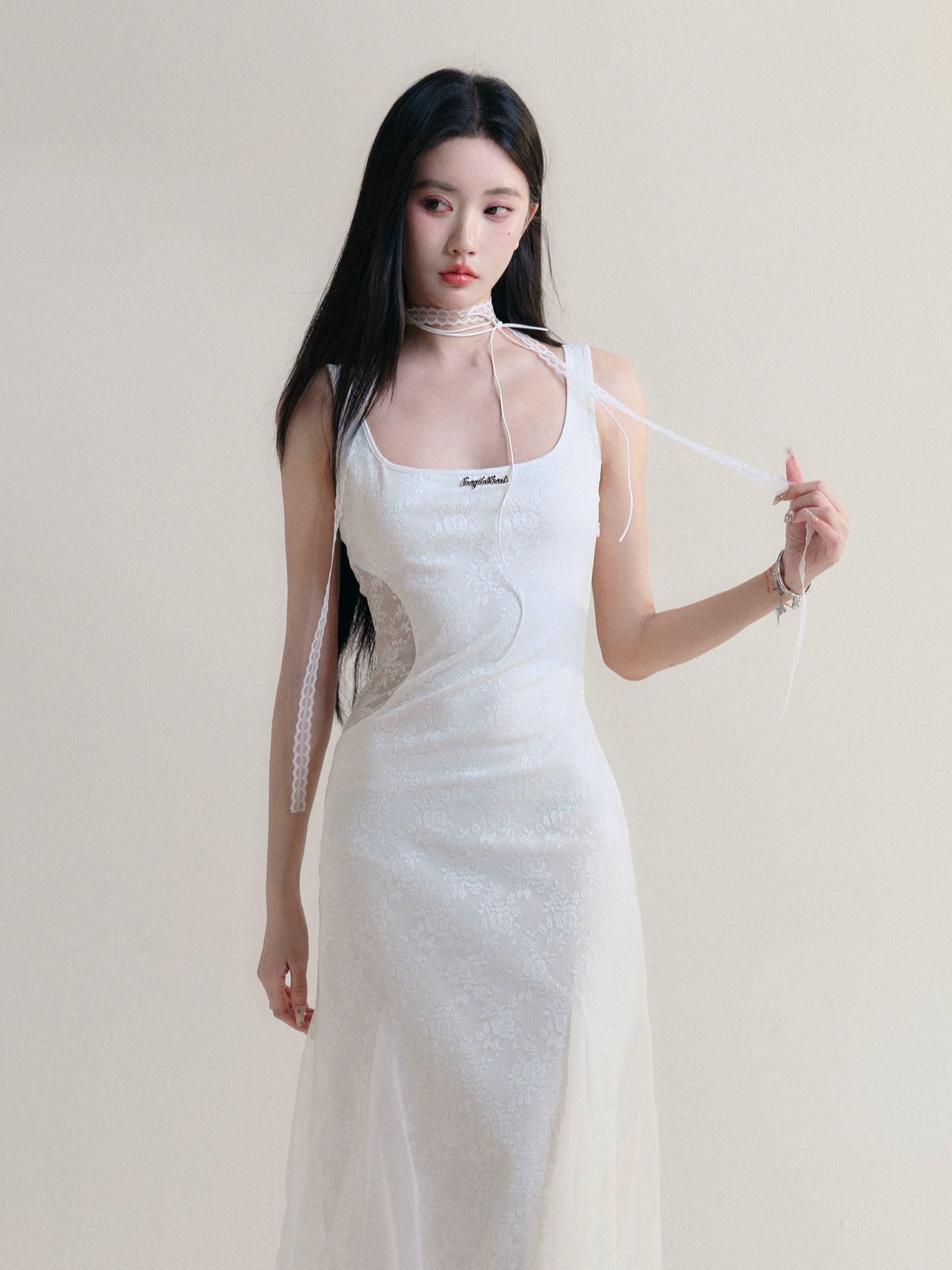 Lace Hollow Sleeveless Mermaid Long Dress