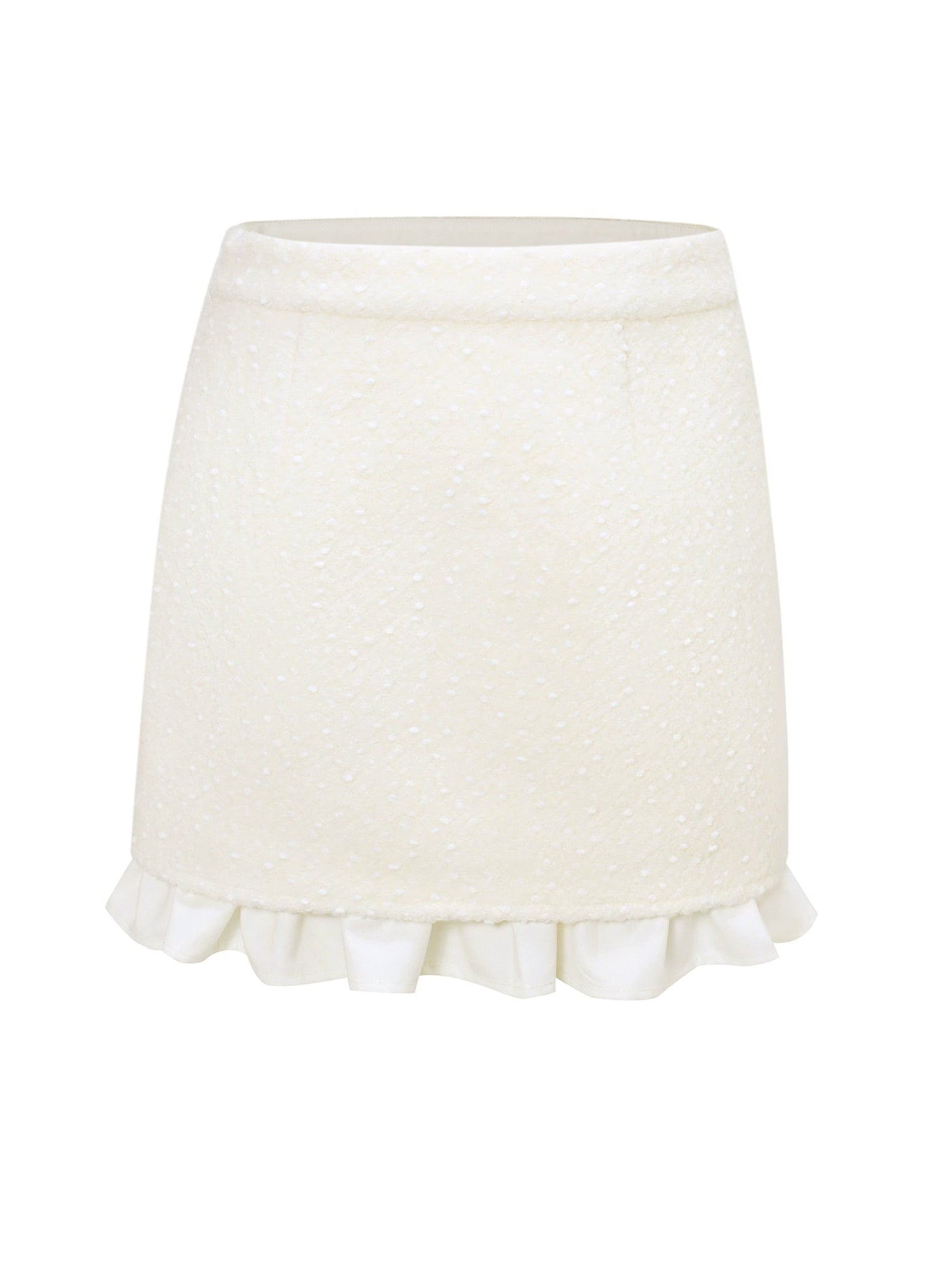 Fur Cuff No-Collar Jacket ＆ Frill Stitch Mini Skirt