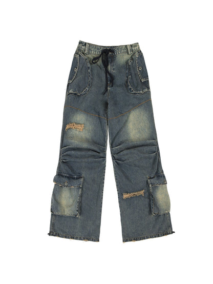 Washed Old Loose Wide-leg Denim Pants