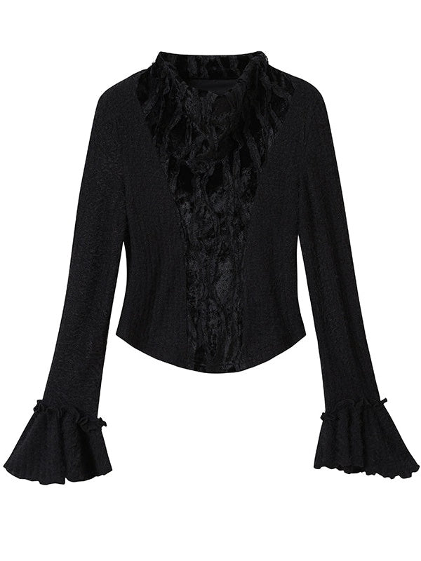 Embroidered Velvet Lace Splicing Bottoming Top