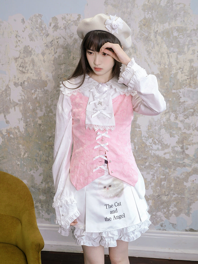 Bow Rose Jacquard Long Sleeve Shirt