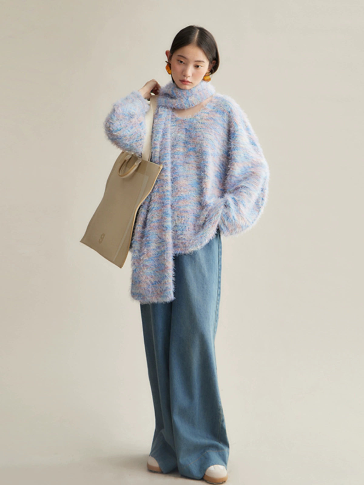 Mix Color Shaggy Touch Pullover Knitted ＆ Dress