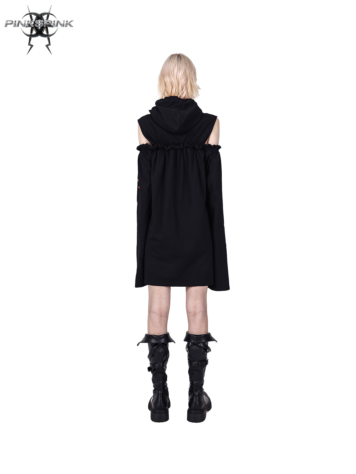 Cut-shoulder Hooded Sweatshirt