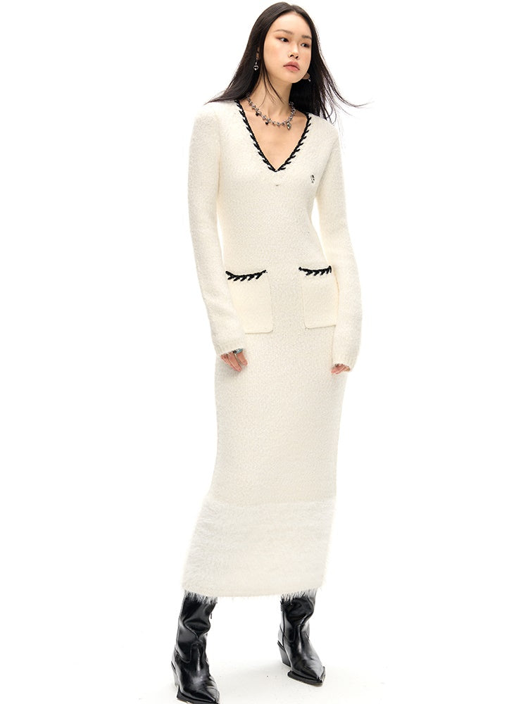 Elegance V-neck Slim Knitted Dress