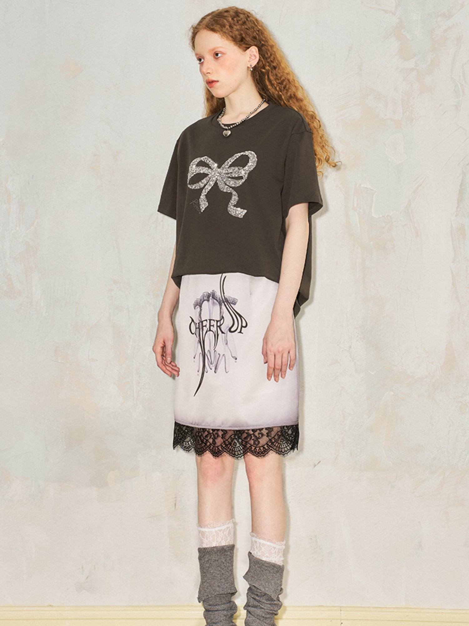 Gothic Style Printed Lace Satin Skirt