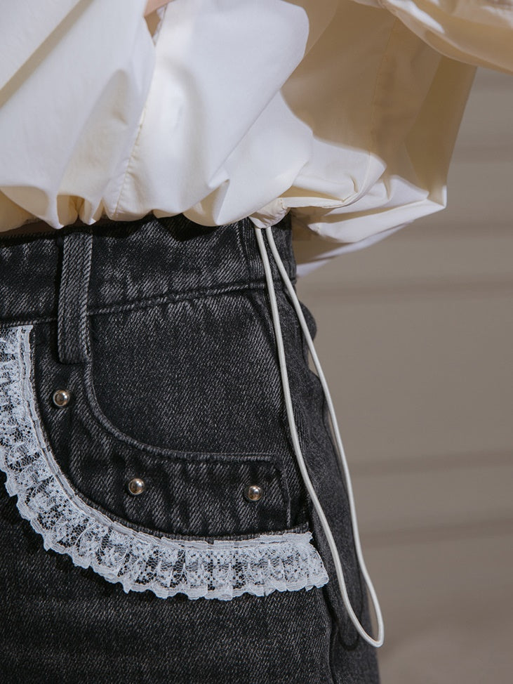 Lace Stitch Denim Skirt