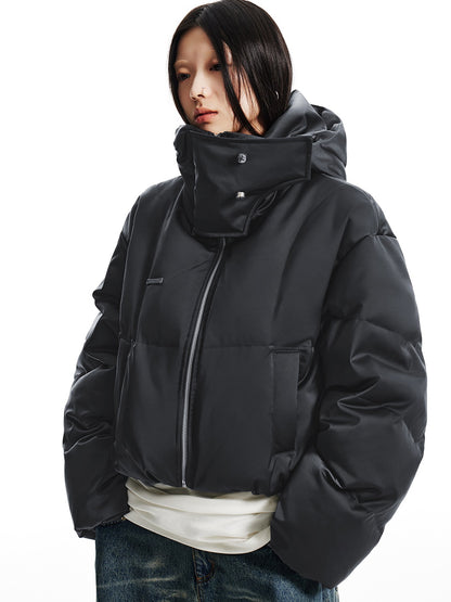 Loose Short Stand Collar Hooded Down Jacket