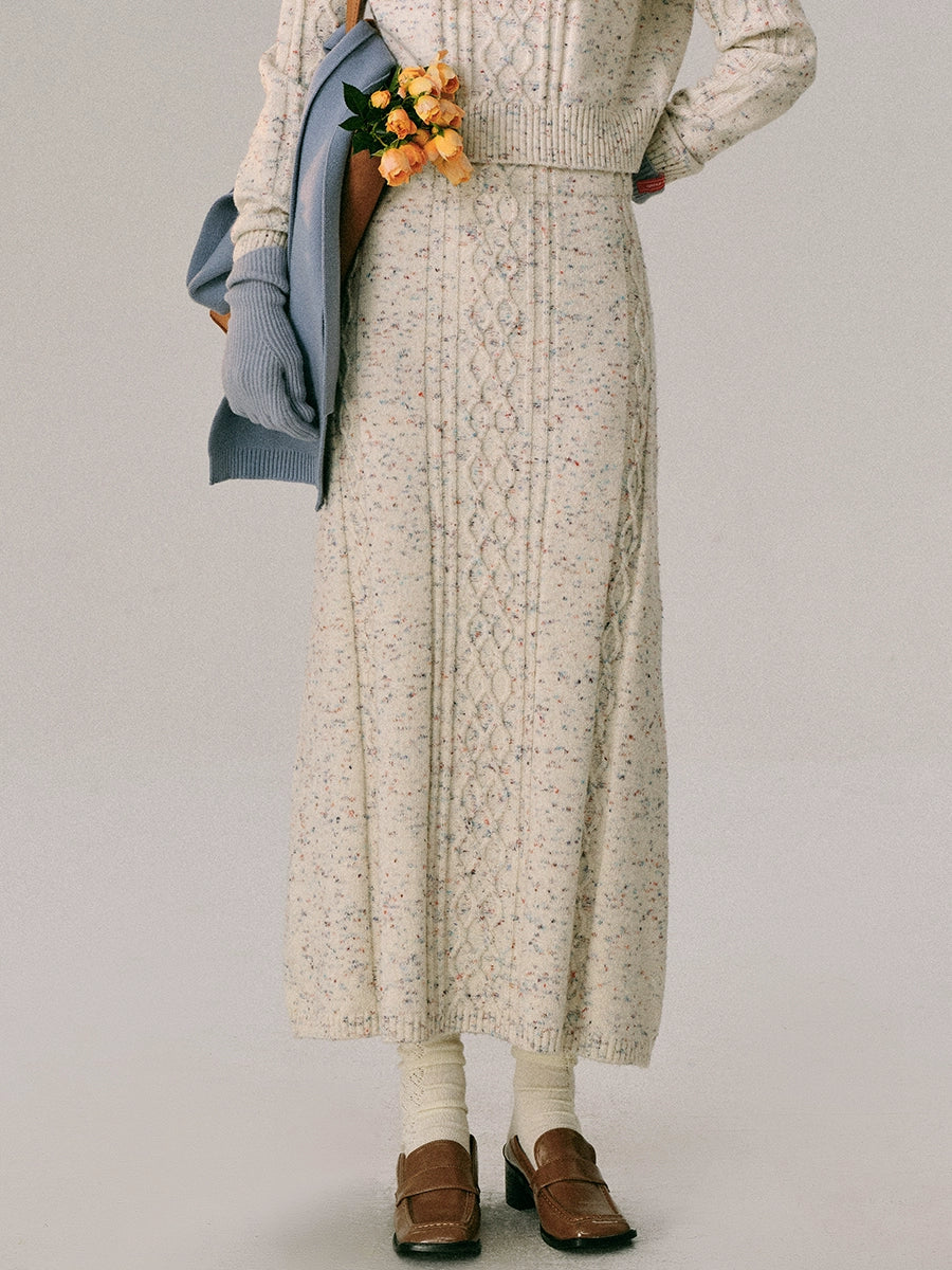 Braid Color Dot Knitted Sweater &amp; Long Skirt