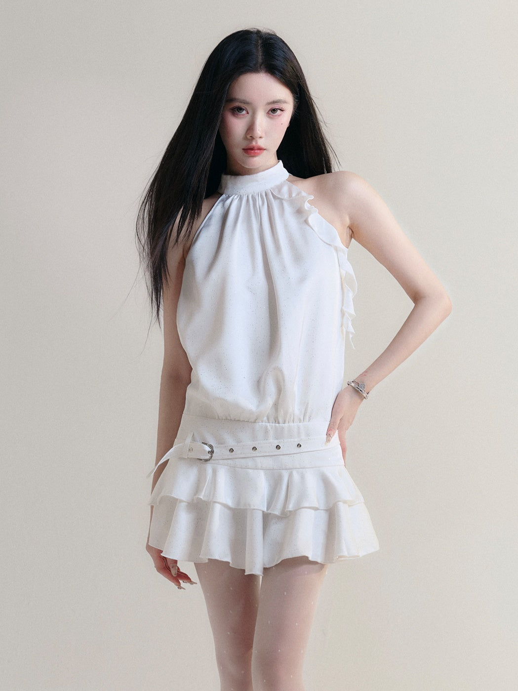 American Sleeve Low Waist Ruffle Short Dress