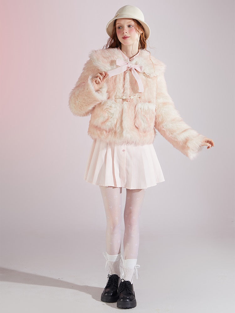 Horn Button Fur Gradient Short Jacket