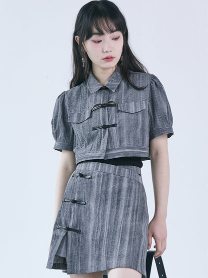 Chinese Style Hollow Tie-dye Shirt ＆ Skirt