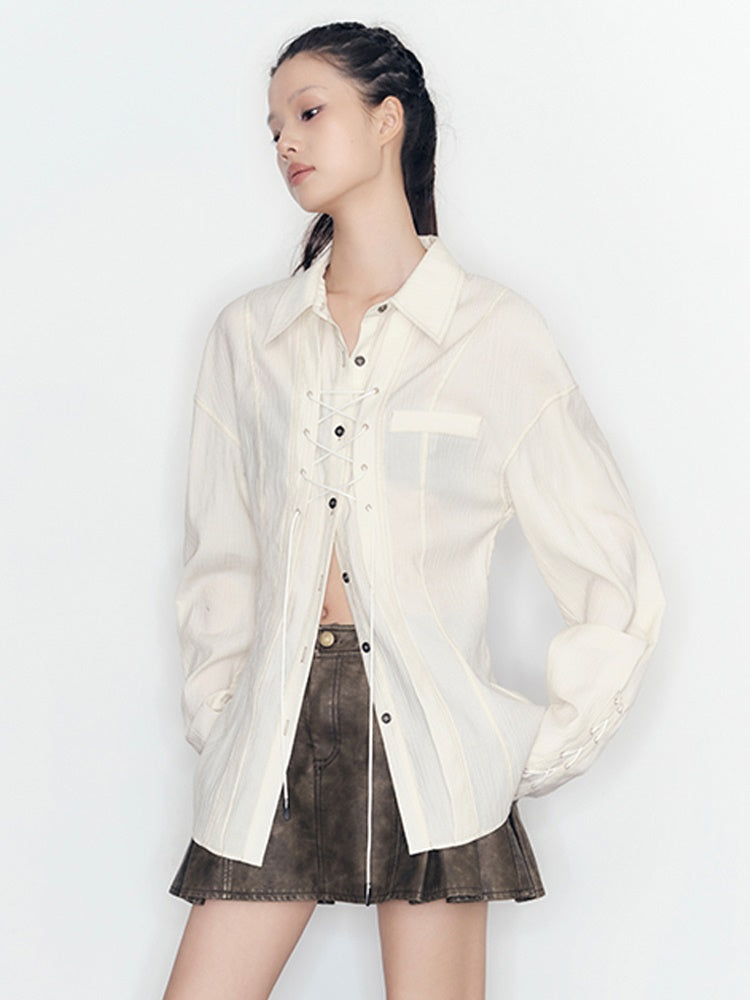 Tuck Design Lace-up Shirt