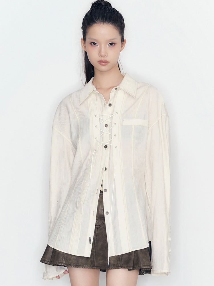 Tuck Design Lace-up Shirt