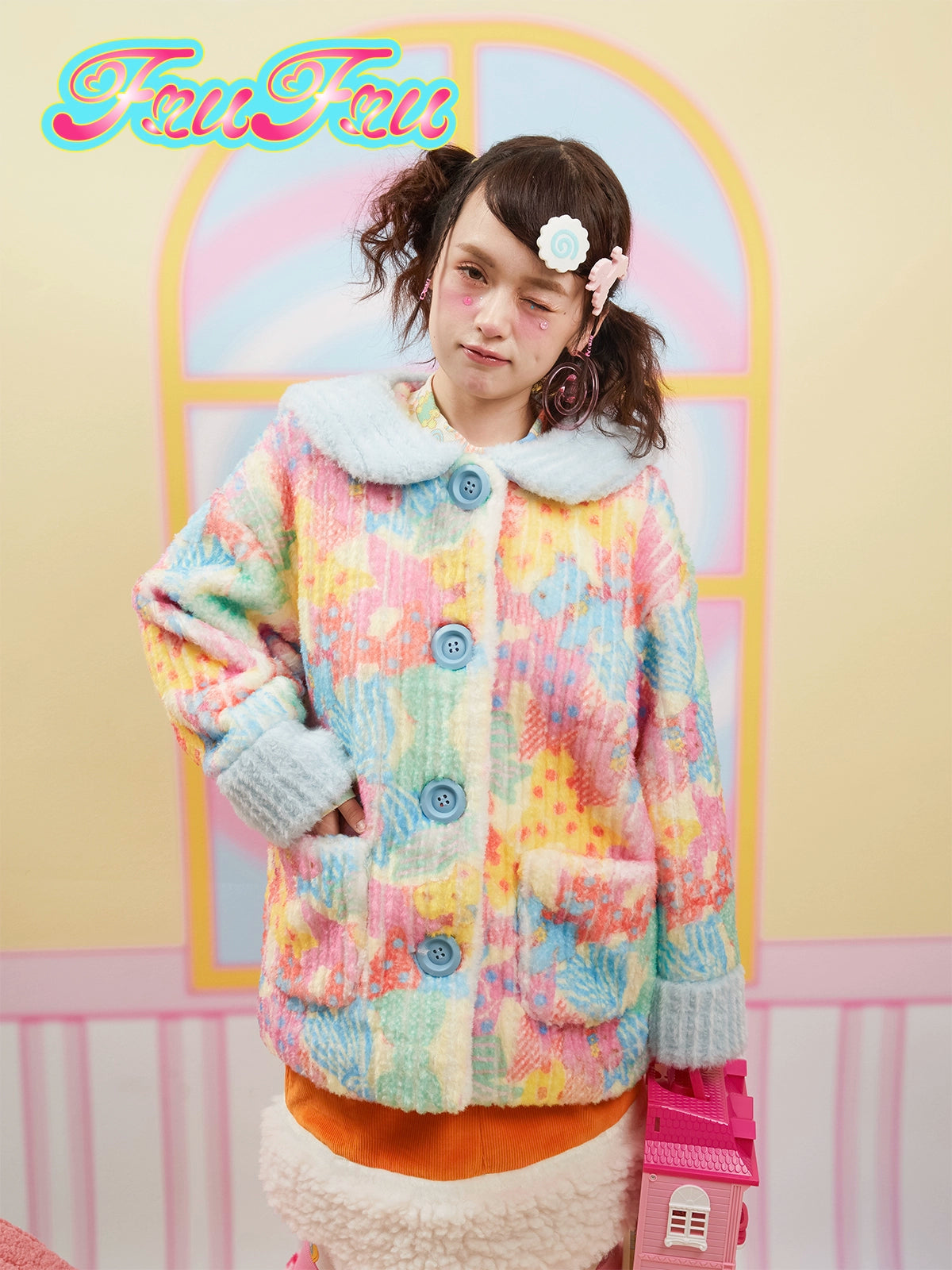 Veste de collier de marin en peluche mignonne imprimée