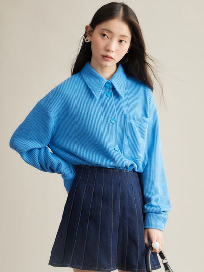 Woven Texture Casual Loose Shirt ＆ Mini Skirt