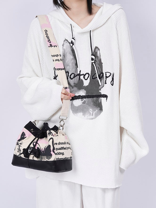 Graffiti Contrast Color Bucket Bag