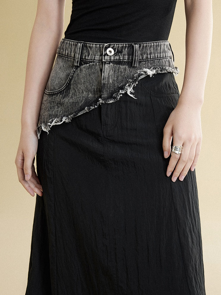 Two-color Denim Waist Stitching Skirt