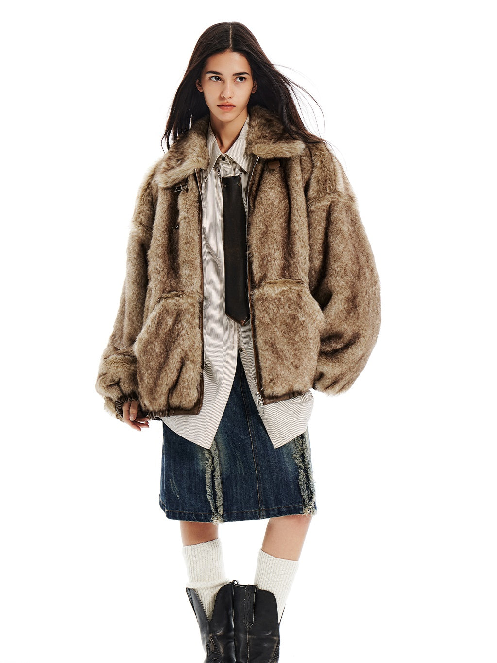 Loose Strap Eco-friendly Fur Plush Jacket