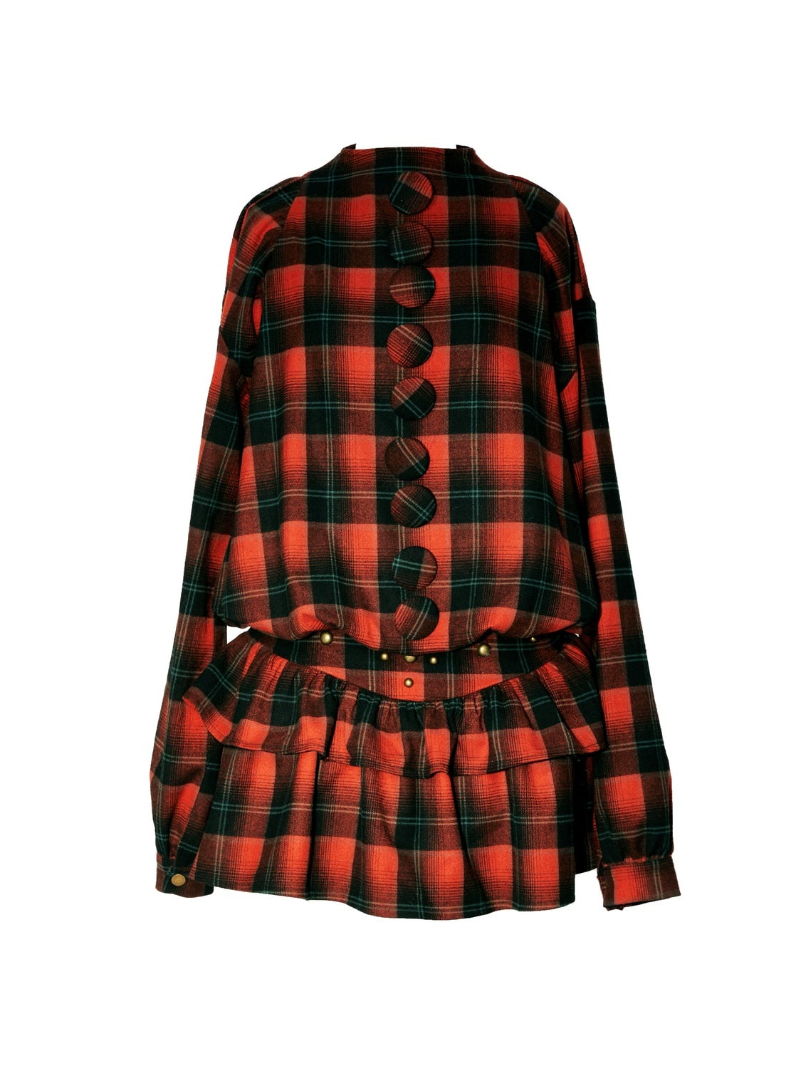 Plaid Big Button Low-Waist Switching Cake Dress