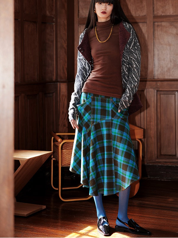 Vintage Taste Plaid Asymmetry Design Skirt