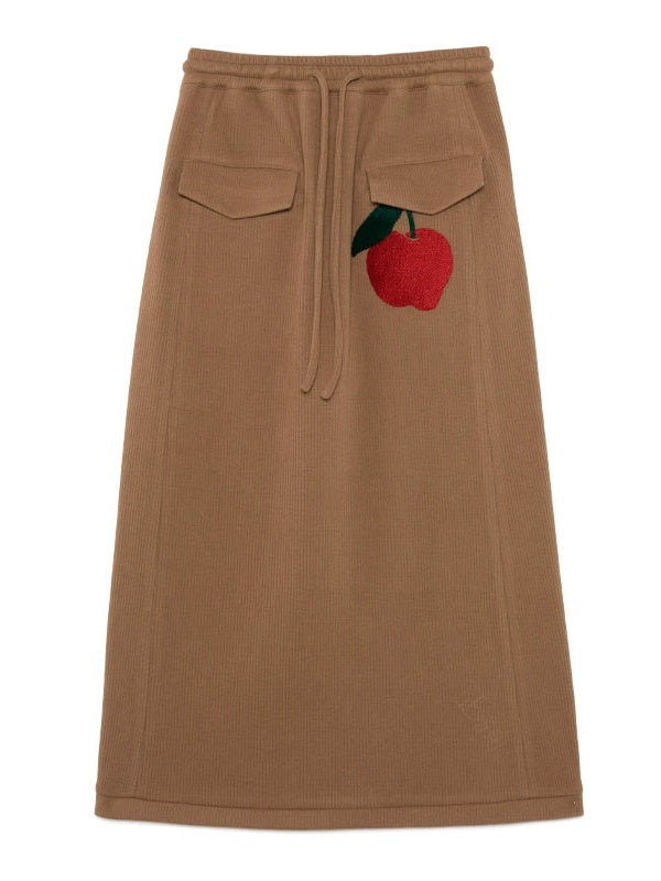 Apple Embroidered Long-sleeved Shirt &amp; Straight Skirt