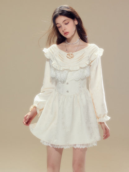 One Shoulder Waist Butterfly Jacquard Dress