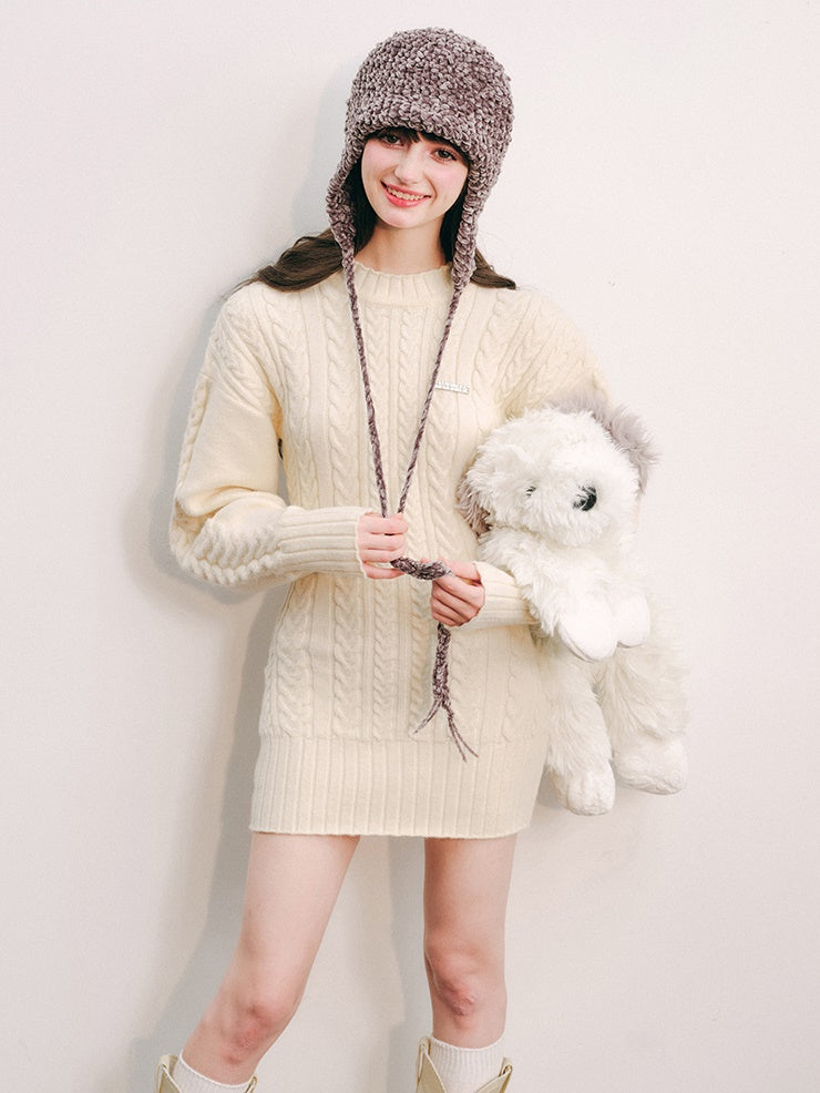 Slim Waist Long Sleeve Knitted One-piece