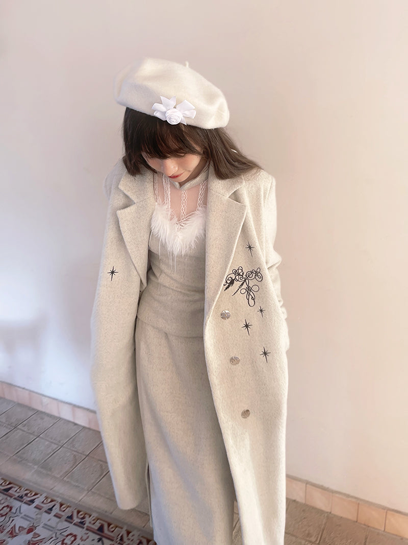 Embroidery Quilted Long Chester Coat – ARCANA ARCHIVE