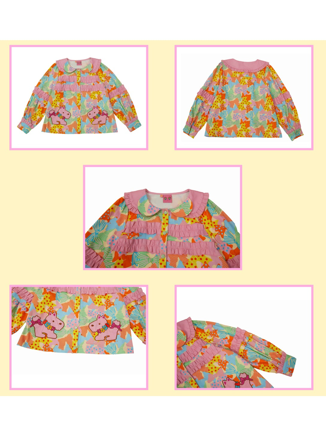 Carton Print Doll Collar Frill Shirt