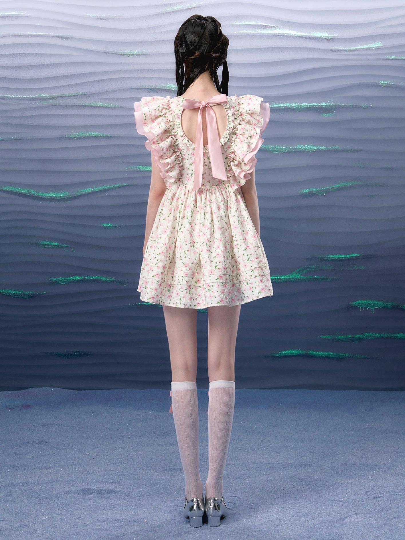 Flower Double-layer Ruffles Flying Sleeve Fluffy Dress ARCANA ARCHIVE Flower Double-layer Ruffles Flying Sleeve Fluffy Dress ARCANA ARCHIVE