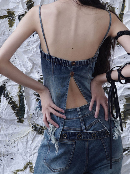 Camisole à lacets en denim de niche