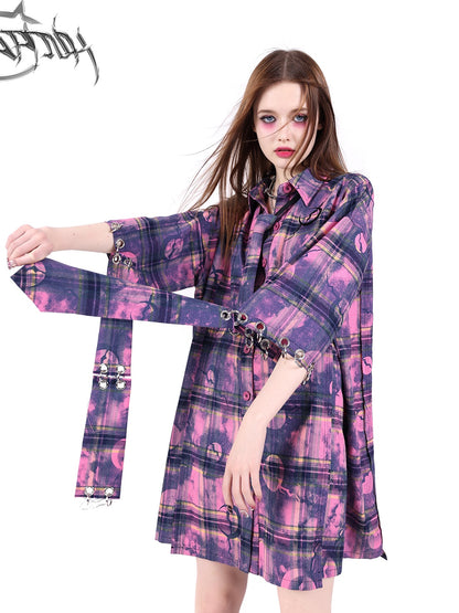 Metal Structure Disassembly Sleeves Loose Plaid Shirt