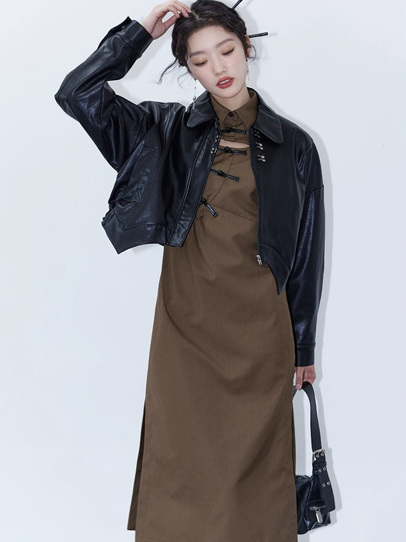 Chinese Style Hollow Mid-length Shirt Dress