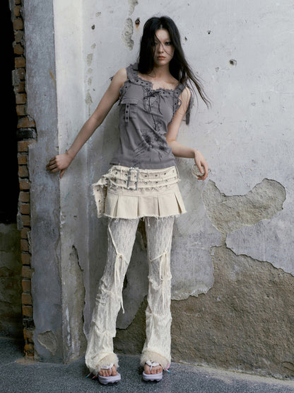 Lace Pleated Flared Pants