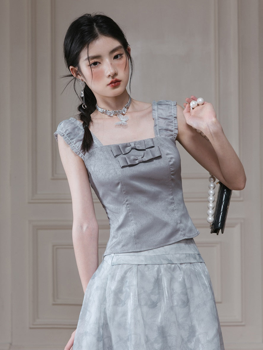 Moran Ribbon Sleeveless Top ＆ Irregular Hem Skirt Set-up