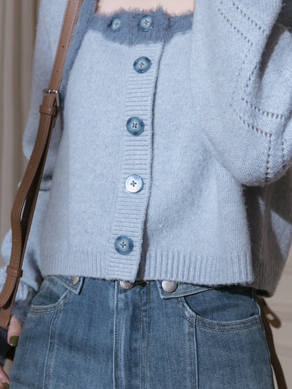 Square Neck Fake Two-piece Sweater