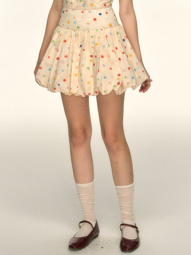 Colorful Polka Dot Print Camisole ＆ Tutu Balloon Skirt