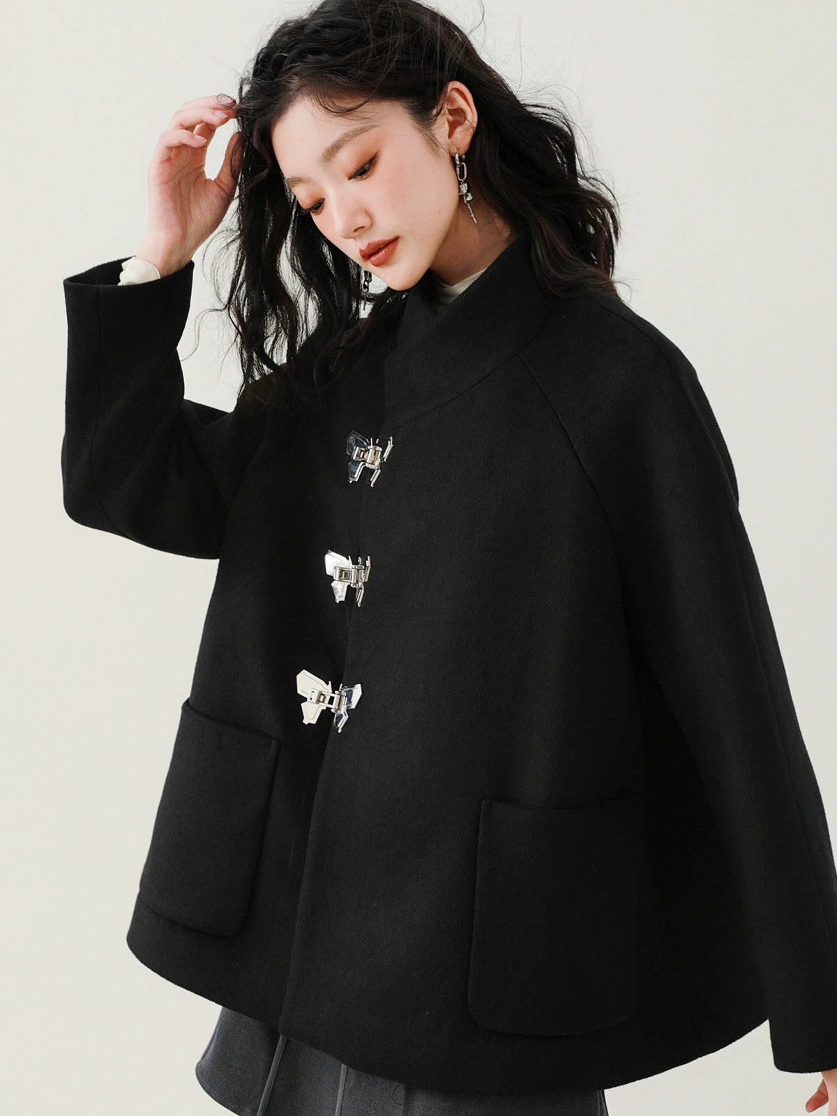 Stand-up Collar Butterfly Button Short Coat