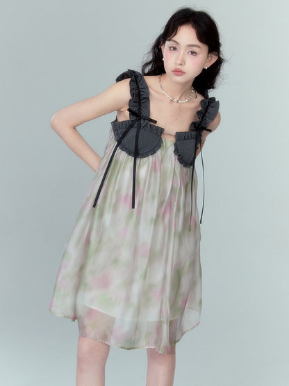 Frill Strap Chiffon Suspender Puffy Dress