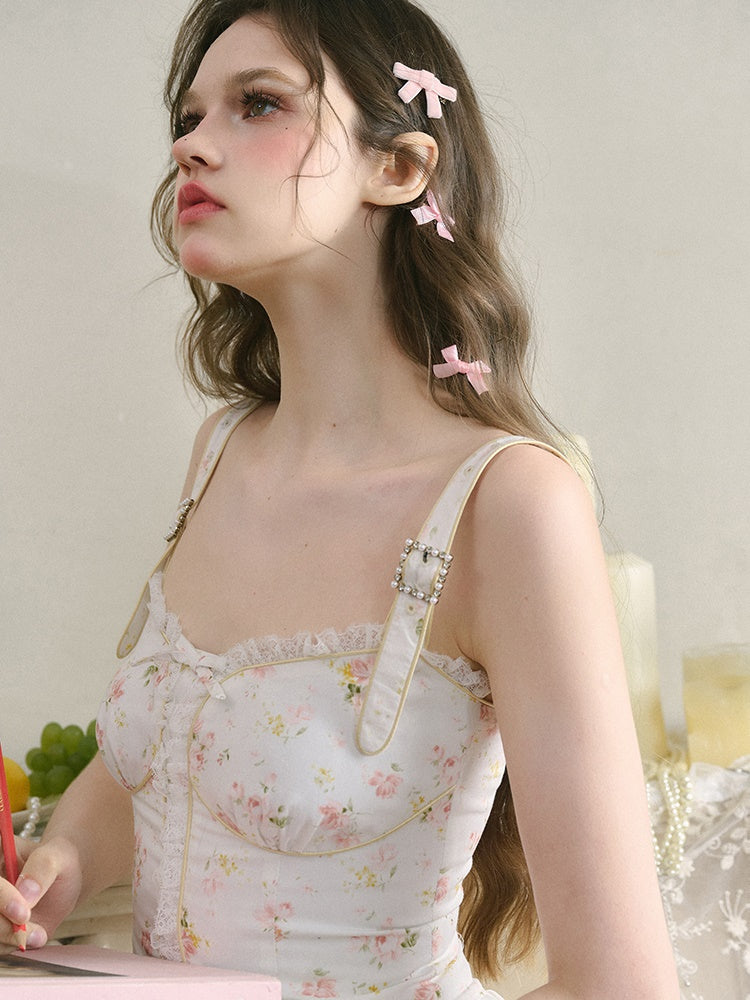 French Lace Floral Strap Dress