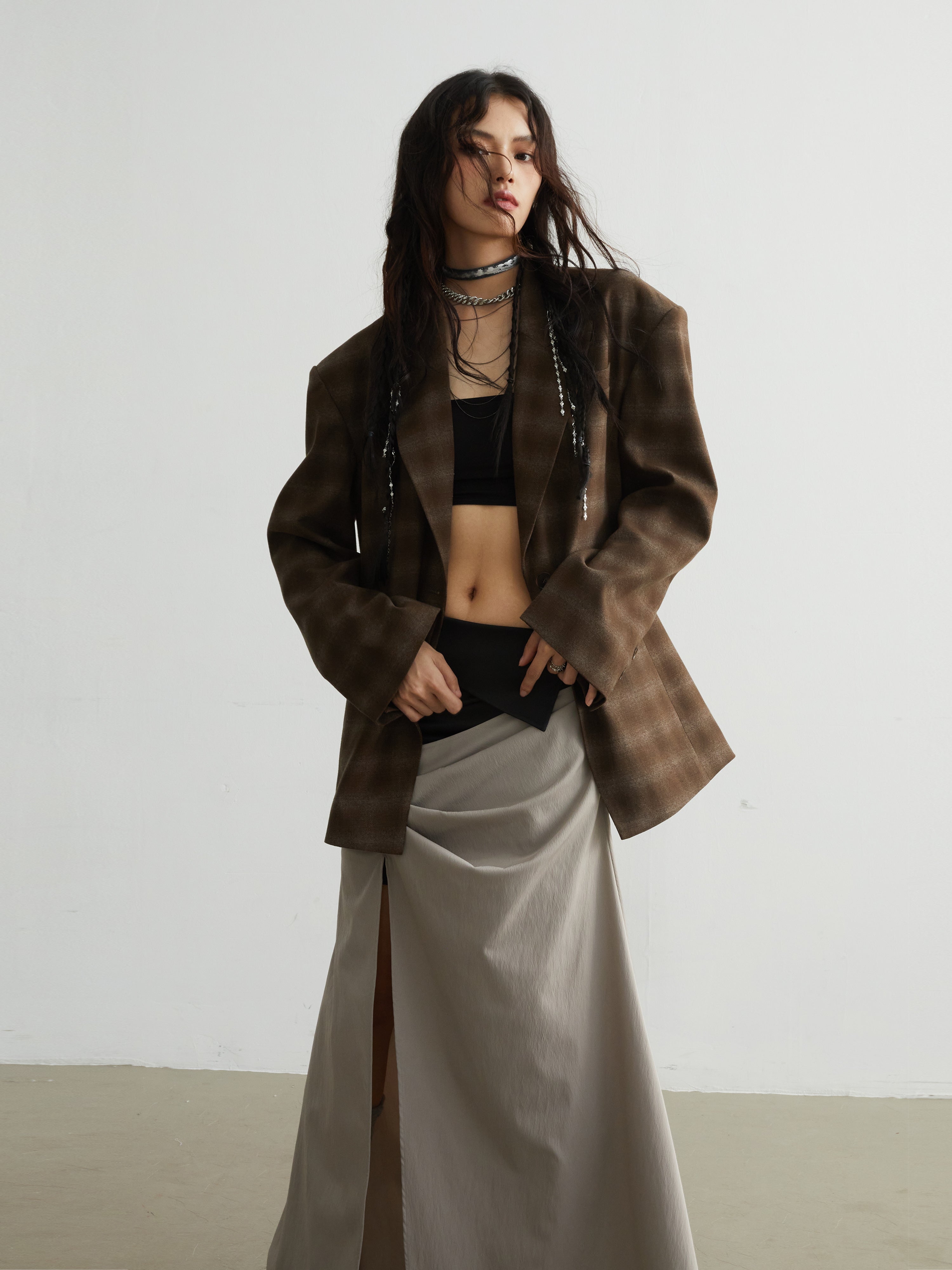 Fake Two-piece Diagonal Split Contrasting Skirt – ARCANA ARCHIVE