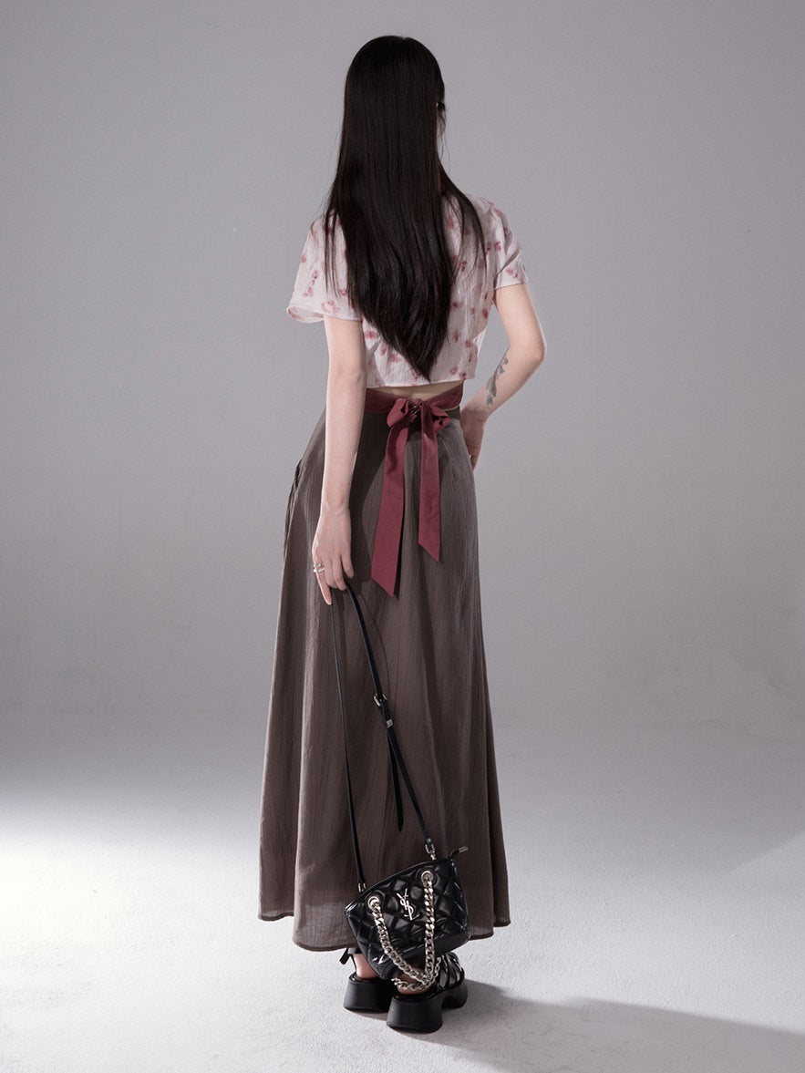 Ink Dyed Cool Texture Shirred Skirt