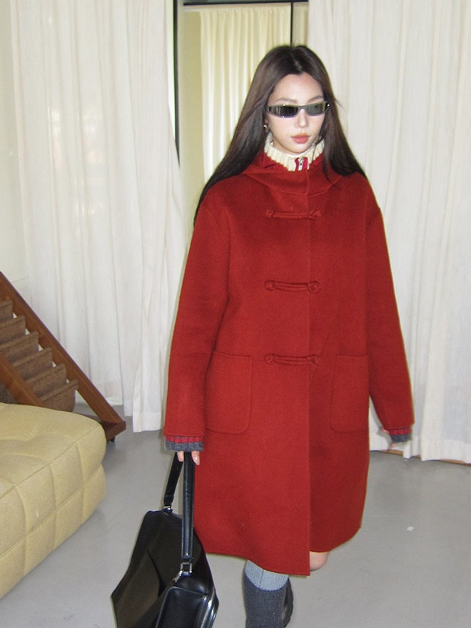 Vivid Hoodie Oversize Wool Simple Long-Coat