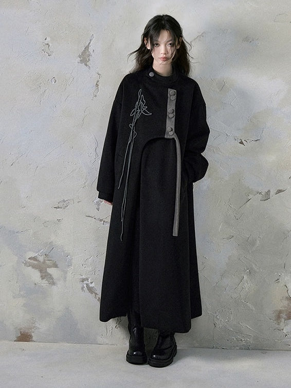 Chinese Style Asymmetry Mid-length Coat