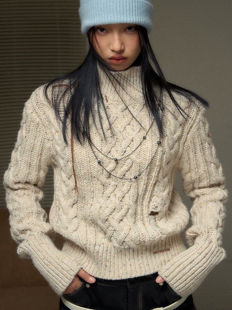 Bottle-Neck Hollow Twist Sweater