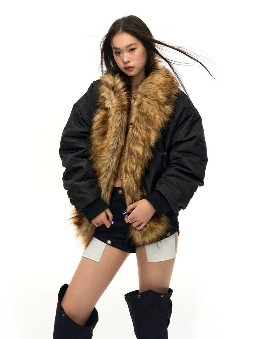 Big Fur Collar Wide Flight Jacket