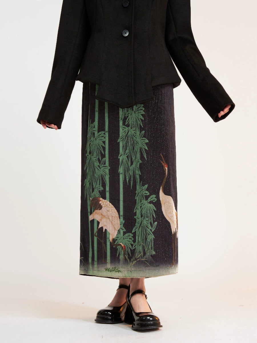 Crane Printed Velvet Skirt