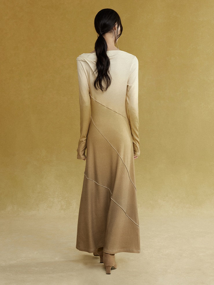 Gradient Deconstructed Collar Long Dress