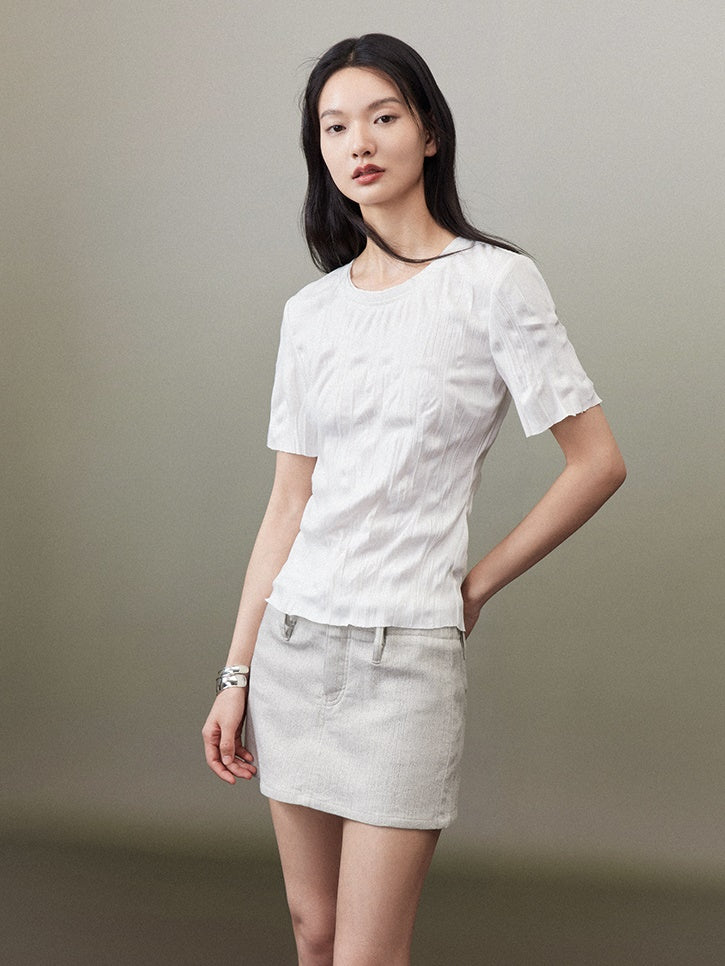 Round Neck Pleated T-shirt