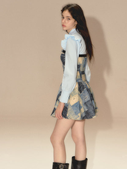 Denim Splicing Belt Design Shirt Dress